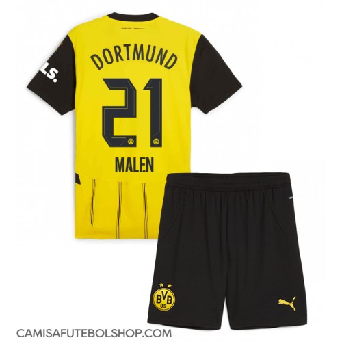 Camisa de time de futebol Borussia Dortmund Donyell Malen #21 Replicas 1º Equipamento Infantil 2024-25 Manga Curta (+ Calças curtas)